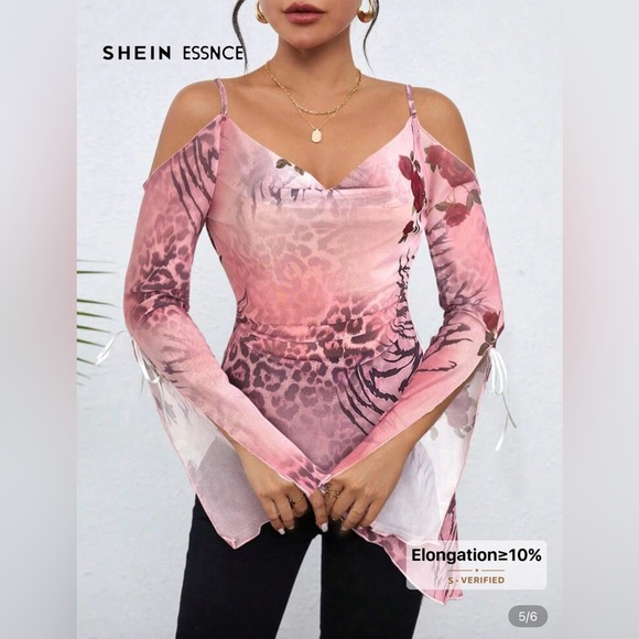 NWT SHEIN Pink Leopard Print Cold Shoulder Top✨ - Picture 4 of 5